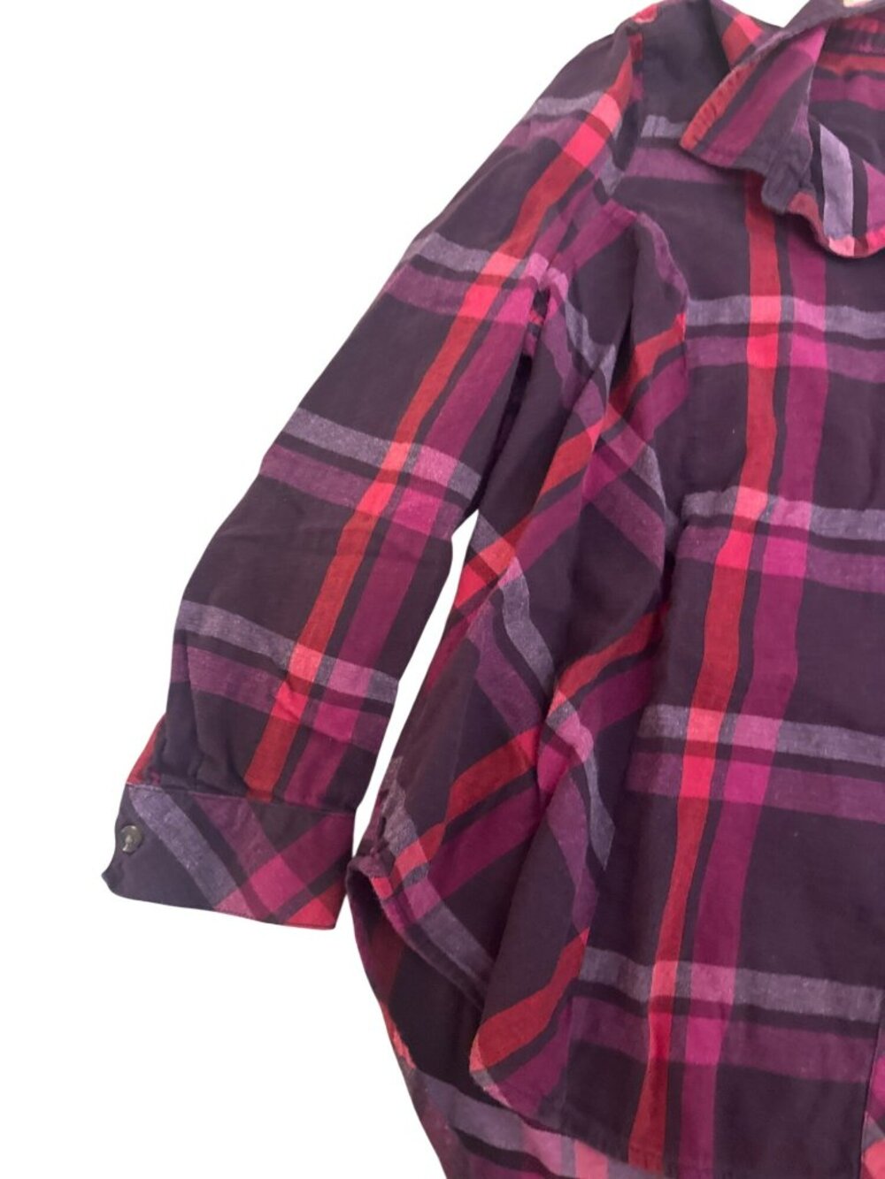 Terra & Sky Womens 1X Shirt Top Plaid Button-Up Long Sleeve Red & Purple Casual - Picture 5 of 7